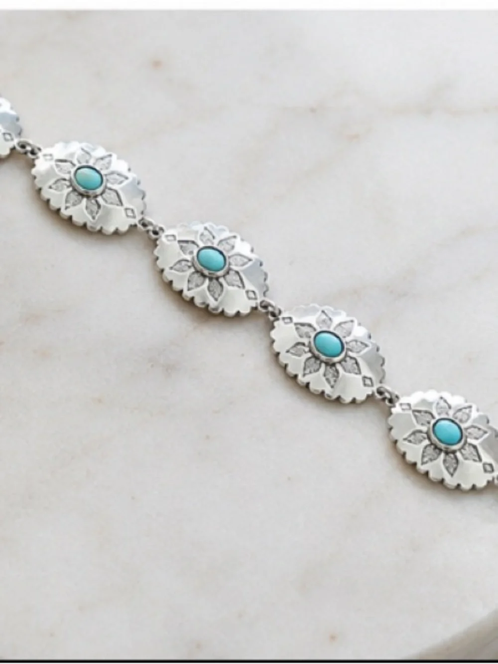 Turquoise Silver Floral-Link Bracelet - Women Jewelry